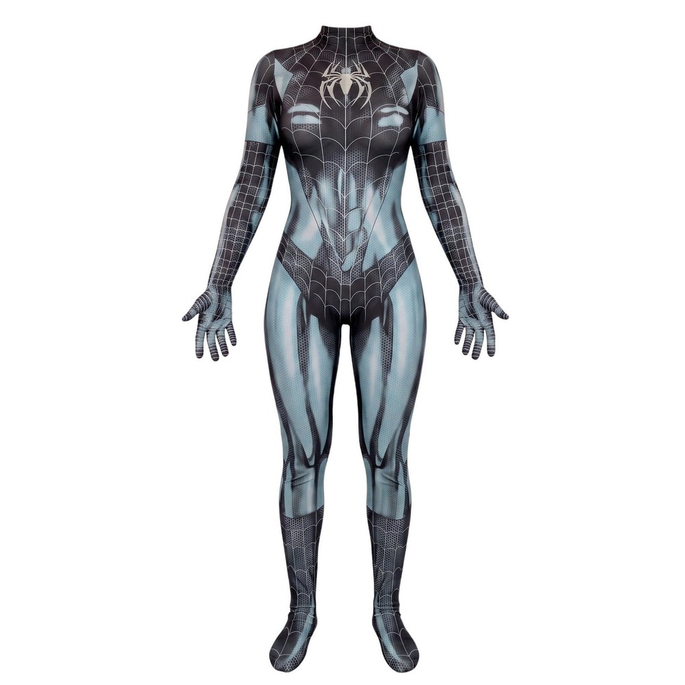 NEW M Gray Spiderwoman Spiderman Girl Catsuit Crotchless Jumpsuit Costume